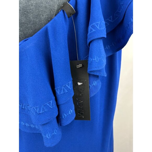 APT. 9 Women's One Shoulder Embroidered Ruffle Dress Blue Lined Royal Sz M NWT - Picture 10 of 14